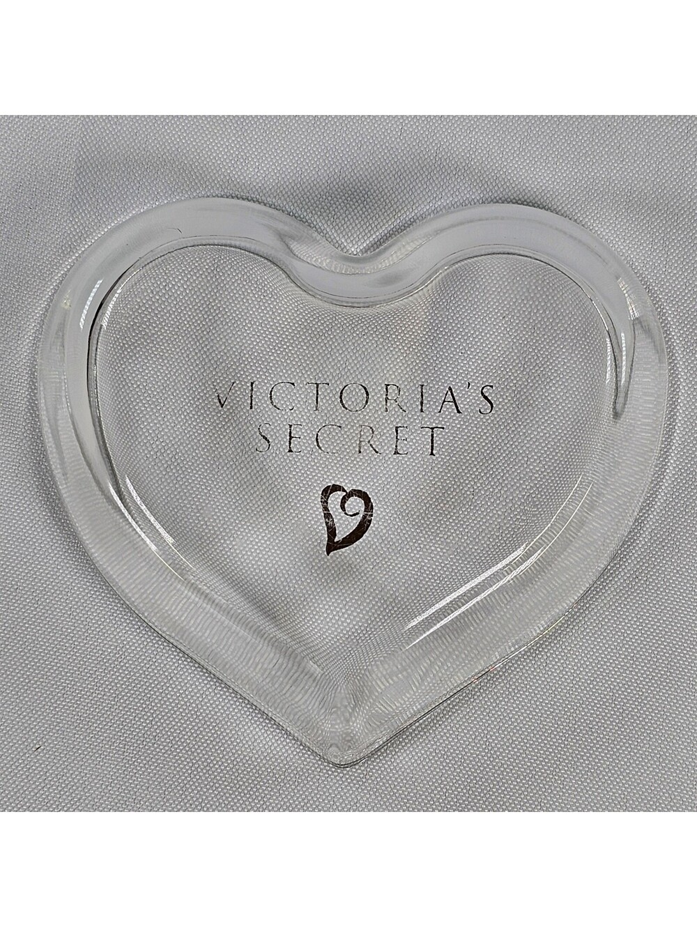 Vtg Victorias Secret Heart Shaped Glass Trinket Dish Clear Jewelry Ring Bowl